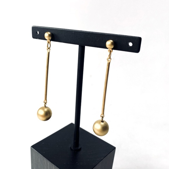 Gold Tone Elegant Delicate Minimal Ball Dangle Post Dangle Earrings - Picture 1 of 9